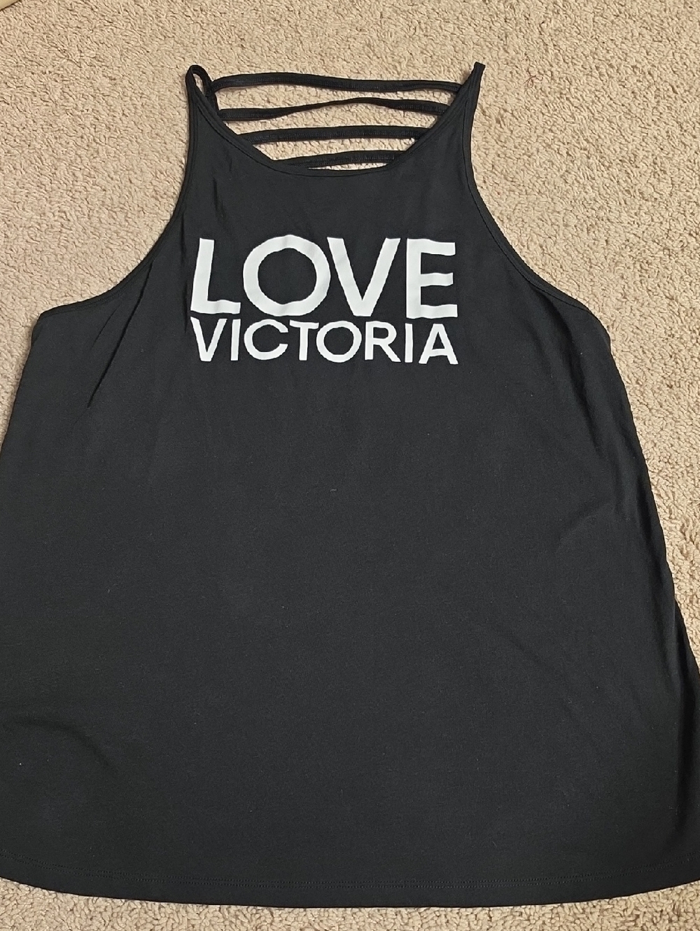 Victoria's Secret Black Tank with White 'LOVE VICTORIA' Logo and Strappy Back